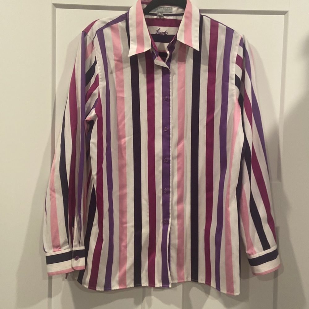 Foxcroft wrinkle free classic fit striped button down women's blouse size 10